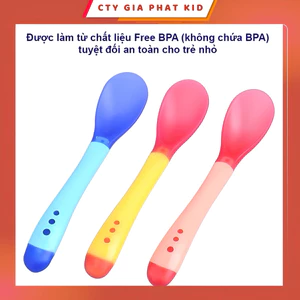 Thìa tập ăn silicone báo nóng – Dụng cụ ăn dặm cho bé– đổi màu khi quá nóng