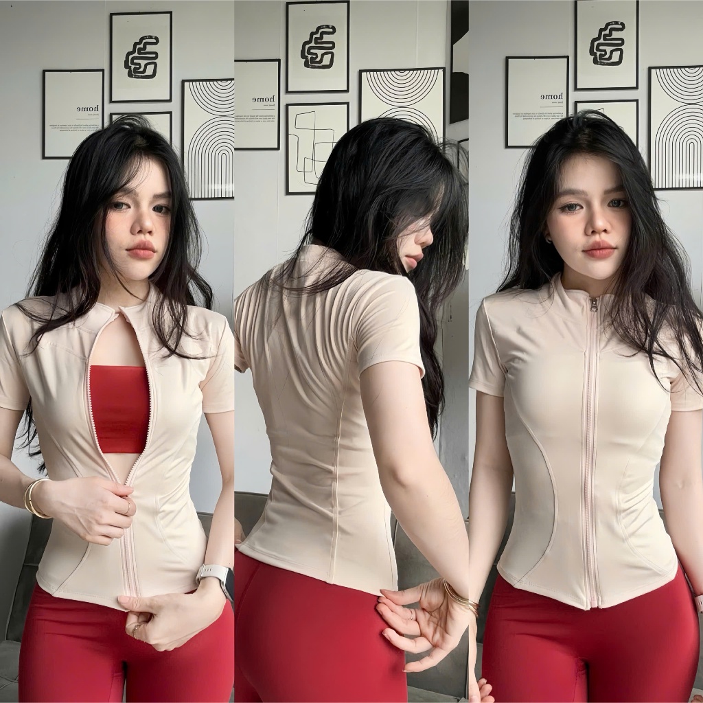 Áo Cộc Tay Poly Dây Kéo Form Body Thể Thao GYMMY⚡️ Hàng xuất khẩu ⚡️