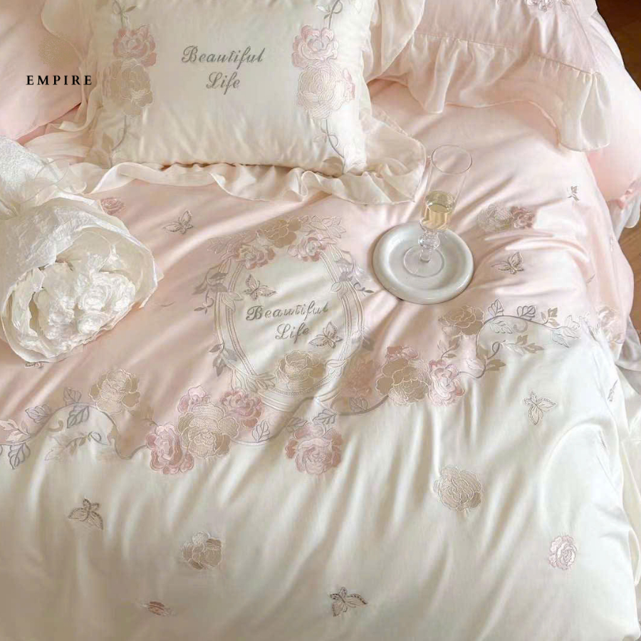 Bộ chăn ga gối đệm tencel công chúa 100s EMPIRE cao cấp chăn chần bông - EMPIRE | Bedding & Decor