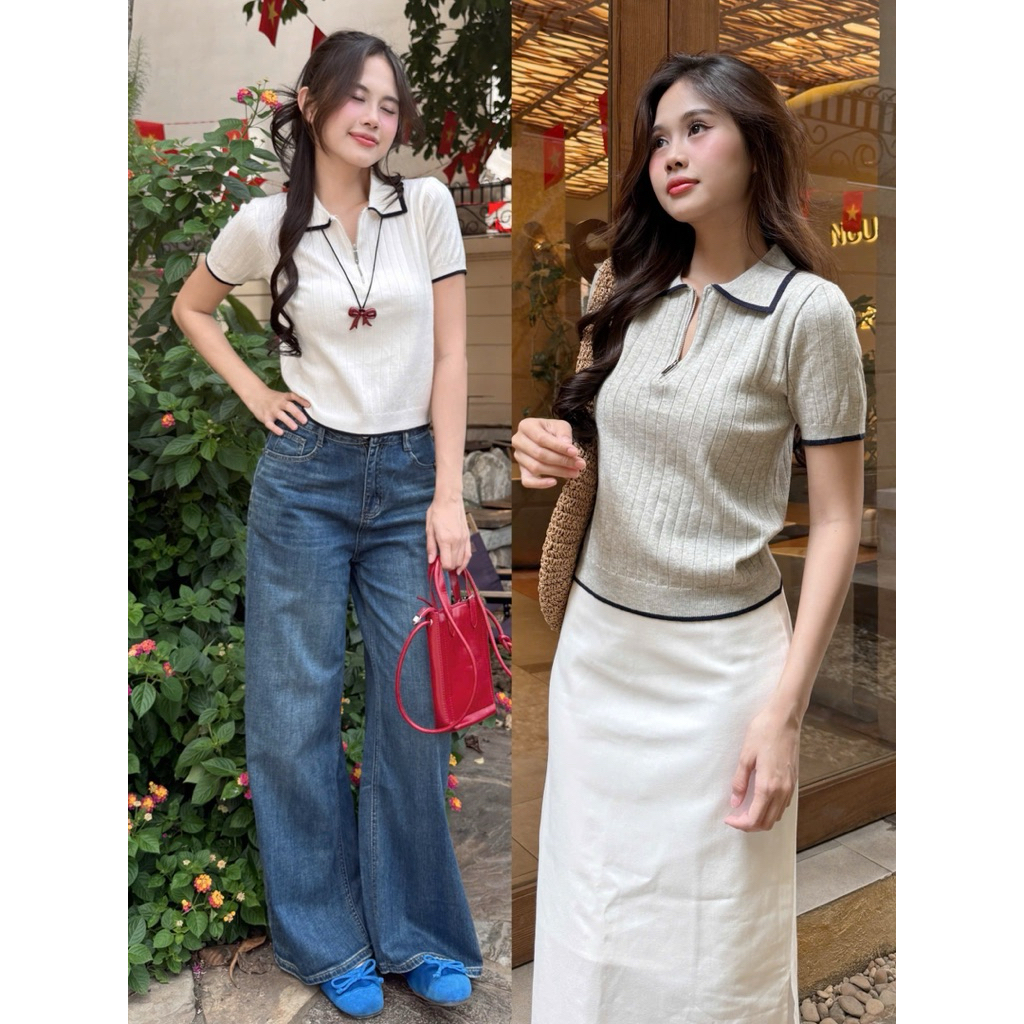 [RÁCH STORE] Áo len polo - 6307 - kéo khoá - viền | Shopee Việt Nam