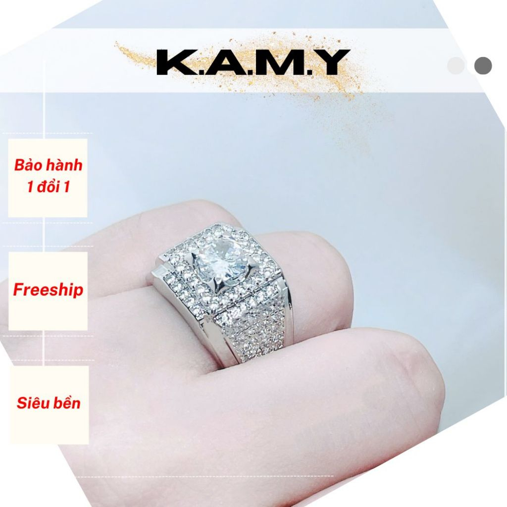 Nhẫn Nam Đính Đá Phong Thủy Cao Cấp Xi Bạch Kim Bền Màu KAMY S332025 - Nhẫn thời trang nam