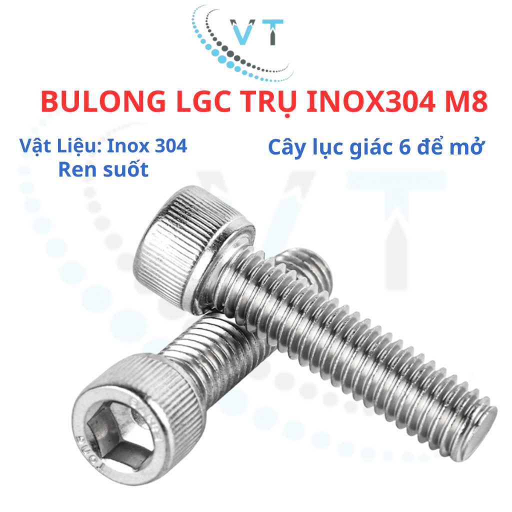[Set 5 Con] Bulong Lục Giác Chìm Đầu Trụ Inox 304 M8 (8 Ly) - Đủ Size 10mm Đến 120mm Chống Gỉ Cao Cấp