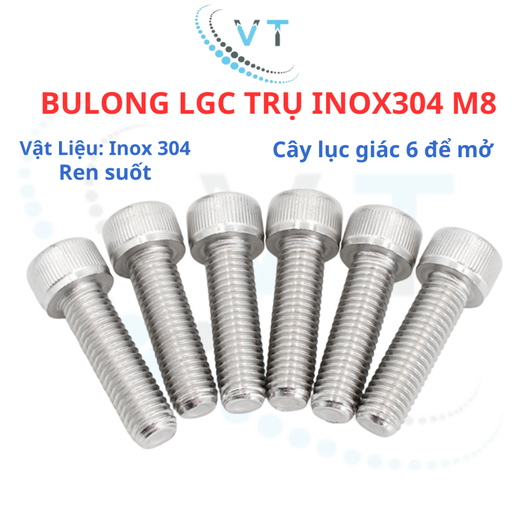 [Set 5 Con] Bulong Lục Giác Chìm Đầu Trụ Inox 304 M8 (8 Ly) - Đủ Size 10mm Đến 120mm Chống Gỉ Cao Cấp