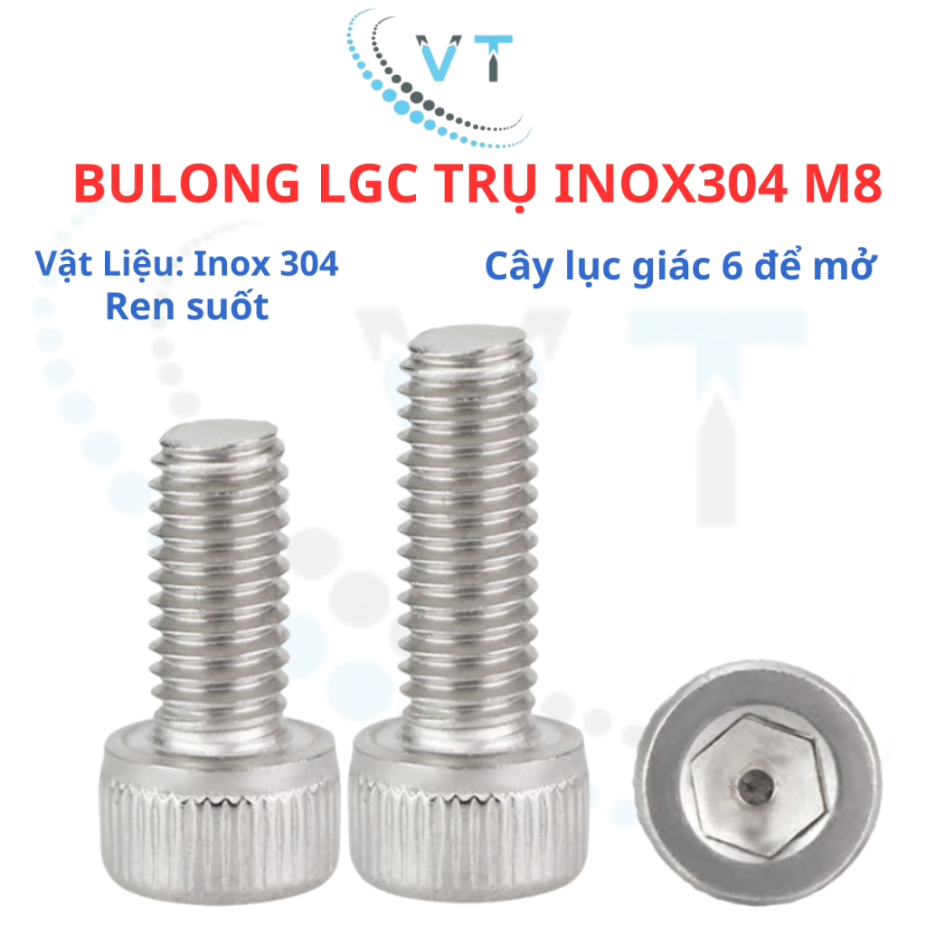 [Set 5 Con] Bulong Lục Giác Chìm Đầu Trụ Inox 304 M8 (8 Ly) - Đủ Size 10mm Đến 120mm Chống Gỉ Cao Cấp