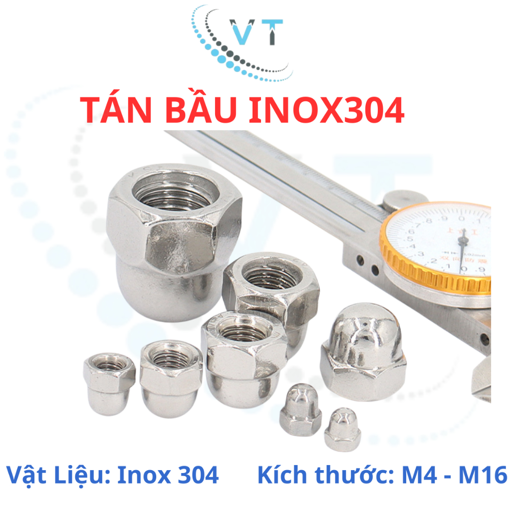 Tán Bầu Inox 304 - Đai Ốc Mũ, Đai Ốc Chỏm Cầu M4 M5 M6 M8 M10 - Hàng Sáng Bóng Không Gỉ, Che Đầu Bulong Thẩm Mỹ