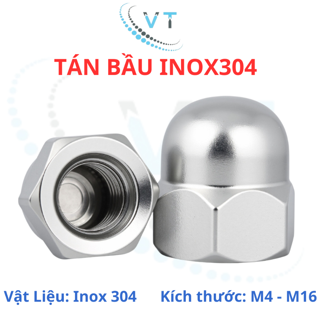 Tán Bầu Inox 304 - Đai Ốc Mũ, Đai Ốc Chỏm Cầu M4 M5 M6 M8 M10 - Hàng Sáng Bóng Không Gỉ, Che Đầu Bulong Thẩm Mỹ