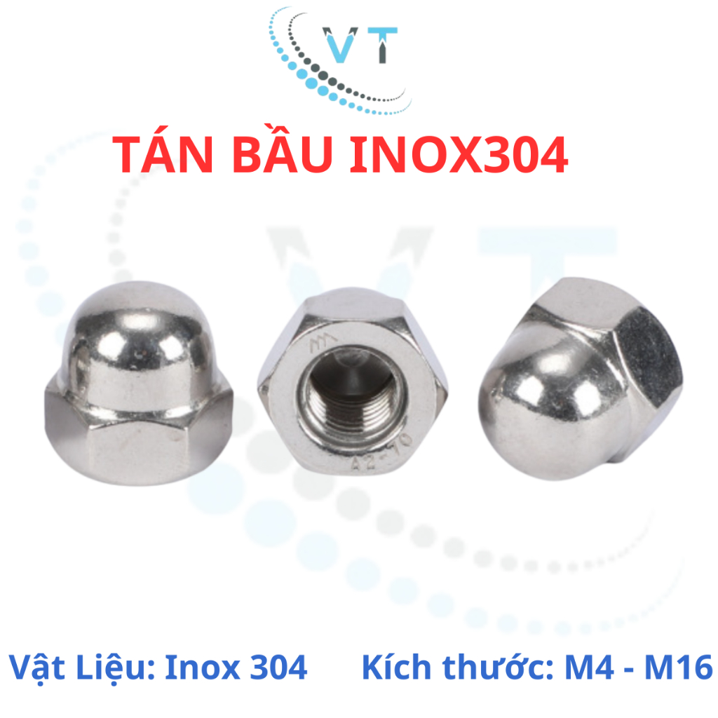 Tán Bầu Inox 304 - Đai Ốc Mũ, Đai Ốc Chỏm Cầu M4 M5 M6 M8 M10 - Hàng Sáng Bóng Không Gỉ, Che Đầu Bulong Thẩm Mỹ