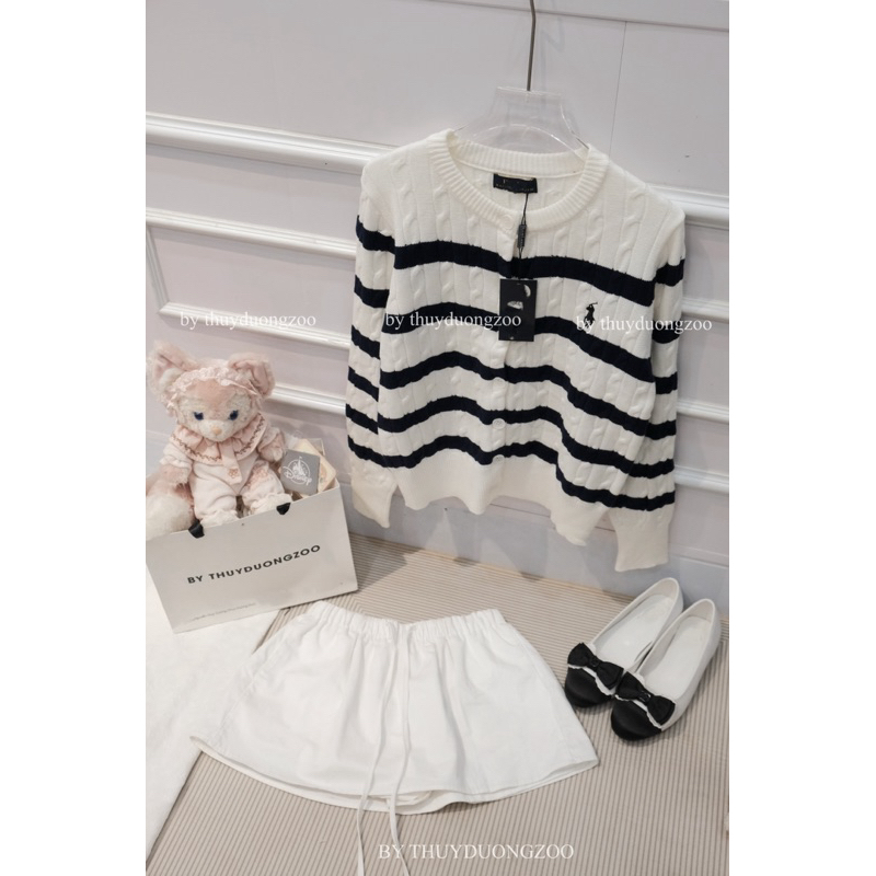 THUYDUONGZOO - ÁO LEN CARDIGAN THỪNG KẺ SỌC THÊU NGỰA QC ( CÓ SẴN )