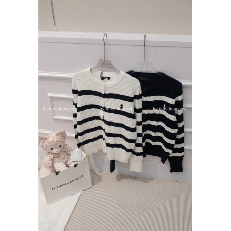 THUYDUONGZOO - ÁO LEN CARDIGAN THỪNG KẺ SỌC THÊU NGỰA QC ( CÓ SẴN )
