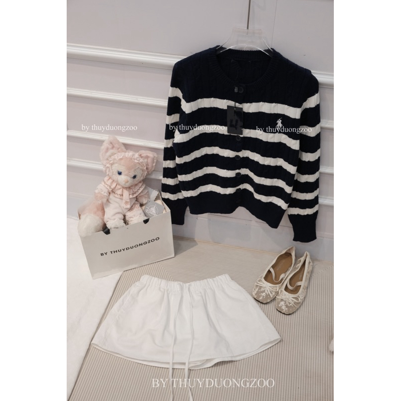 THUYDUONGZOO - ÁO LEN CARDIGAN THỪNG KẺ SỌC THÊU NGỰA QC ( CÓ SẴN )