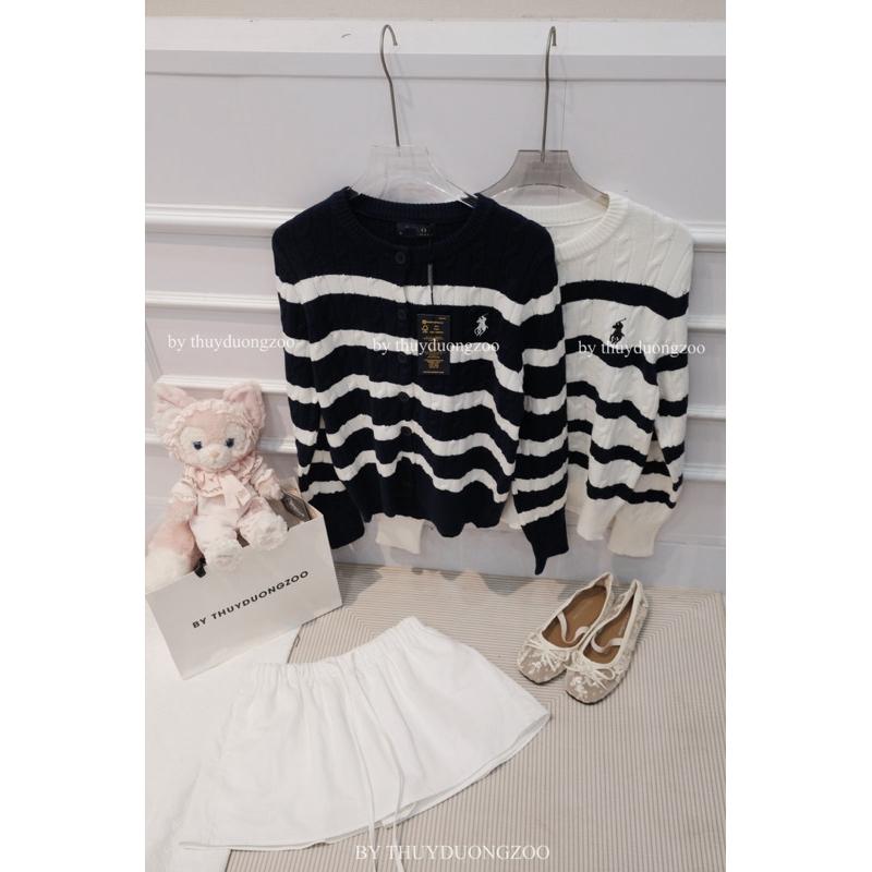 THUYDUONGZOO - ÁO LEN CARDIGAN THỪNG KẺ SỌC THÊU NGỰA QC ( CÓ SẴN )