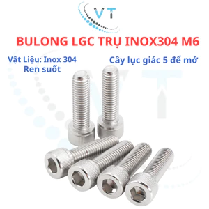 Bulong lục giá chìm đầu trụ Inox304 M6, độ dài 10mm - 100mm (combo 20 con)