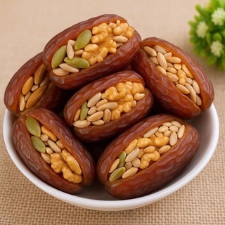 Chà Là Sấy Dẻo Tunisia kẹp Mix Hạt Dinh Dưỡng(Óc Chó –Hạt Bí – Hạt Dưa)Tự nhiên–Không phụ gia–Nguyên liệu cao cấp.