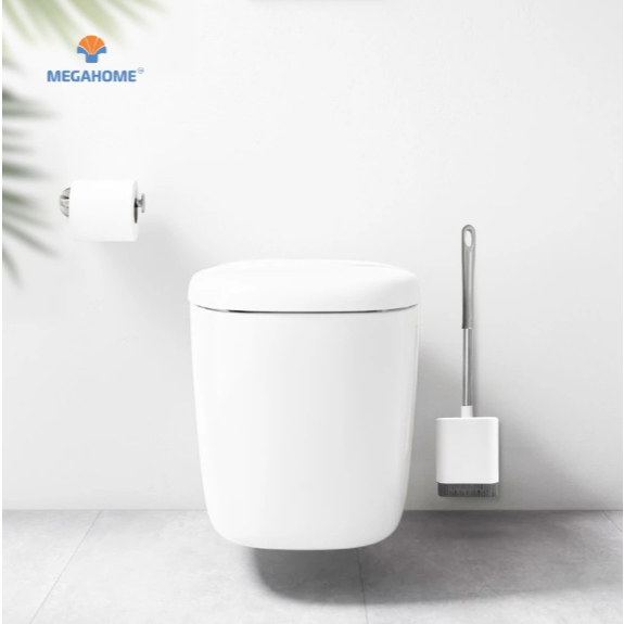 [HỎA TỐC] Cây Cọ Cước Chà Toilet, Cọ Chà Bồn Cầu Đầu Tròn Lông Cước Dầy Dặn Cán Inox MEGAHOME Hộp Đựng Kiểu Dán Tường
