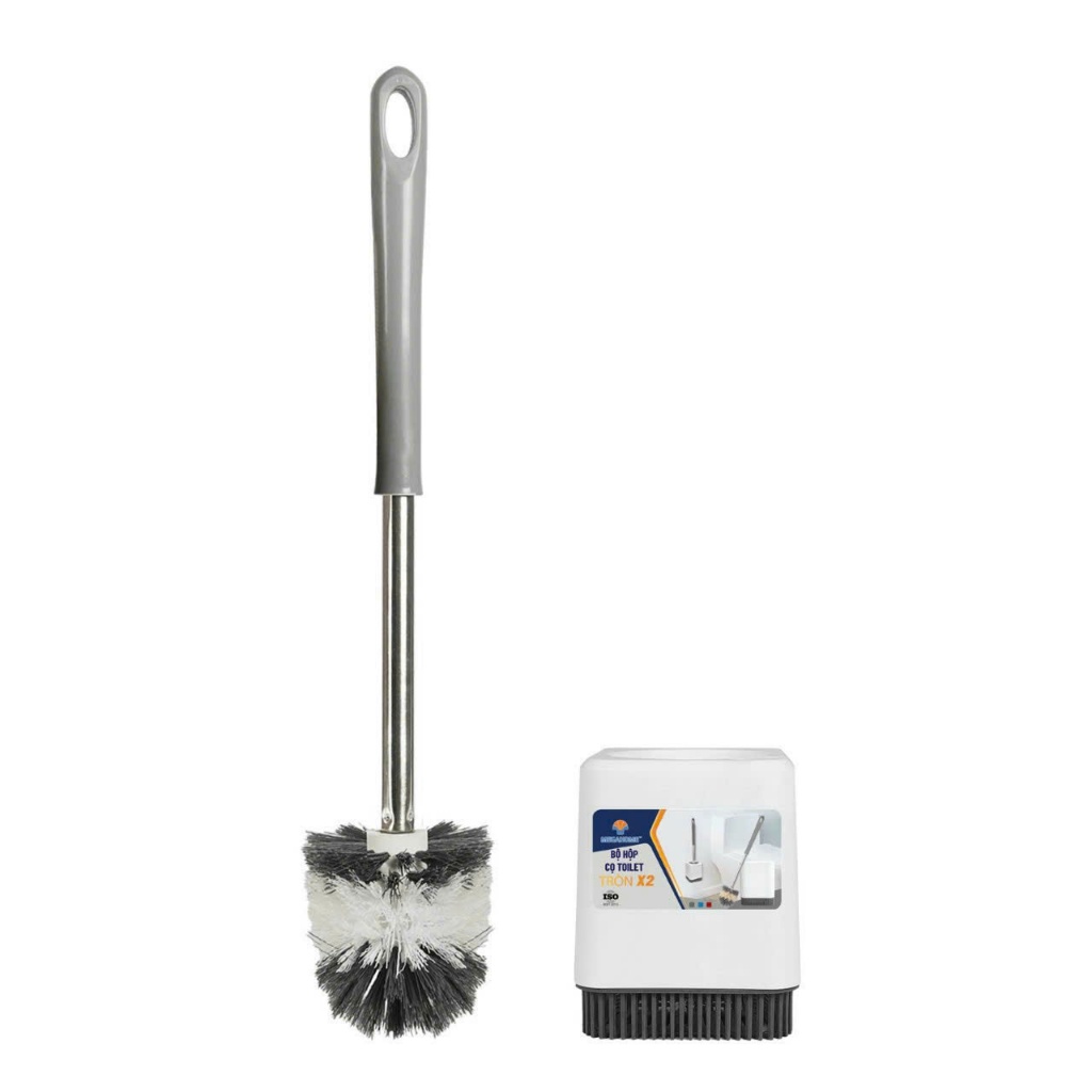 [HỎA TỐC] Cây Cọ Cước Chà Toilet, Cọ Chà Bồn Cầu Đầu Tròn Lông Cước Dầy Dặn Cán Inox MEGAHOME Hộp Đựng Kiểu Dán Tường