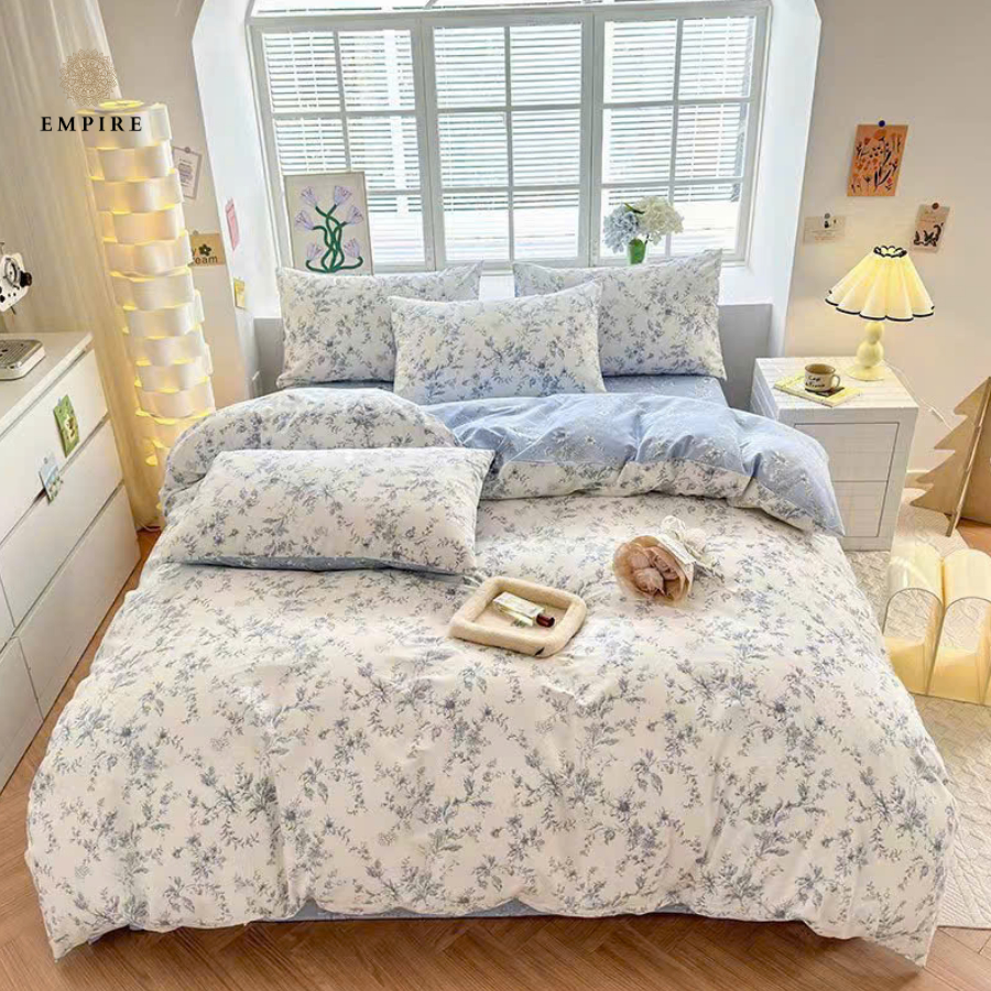 Bộ chăn ga gối nệm đêm 4 món cotton 100% Empire chăn chần bông mát không xù lông - Bedding & Decor