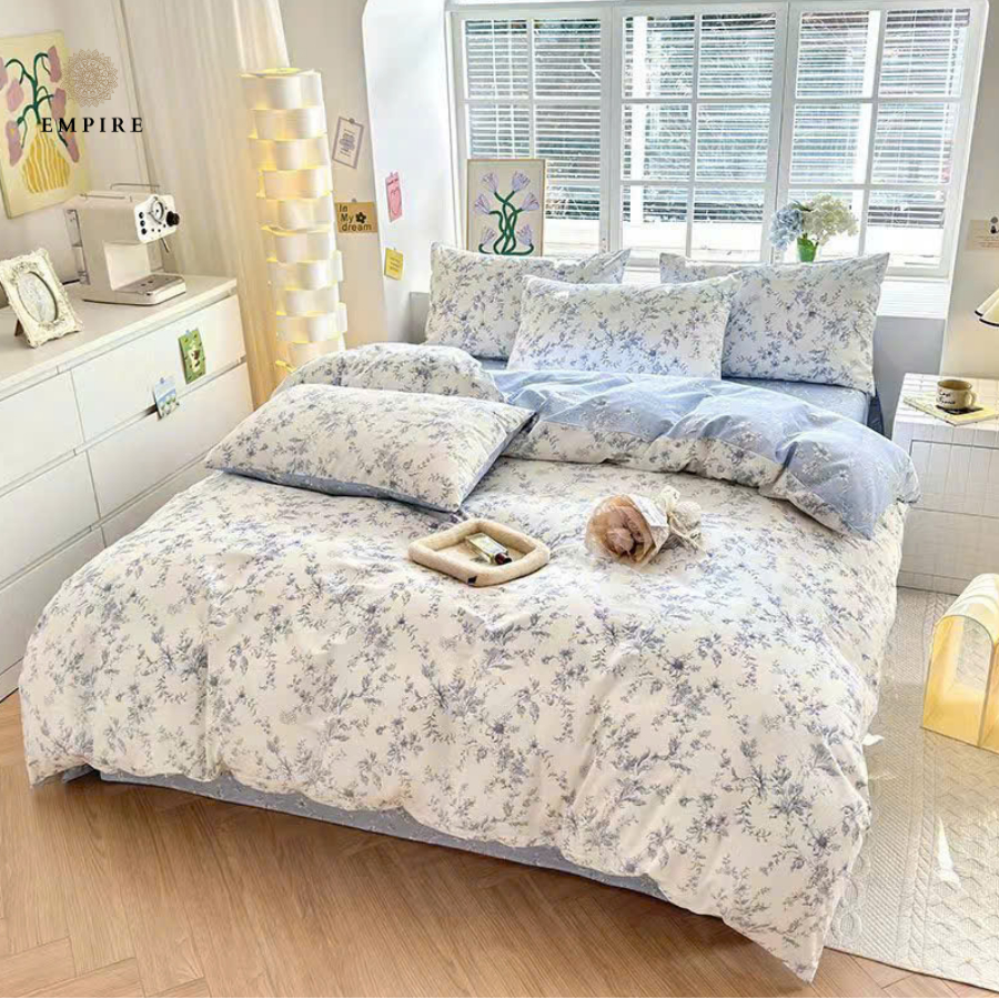 Bộ chăn ga gối nệm đêm 4 món cotton 100% Empire chăn chần bông mát không xù lông - Bedding & Decor