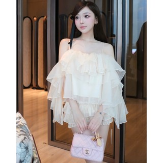 𝑵𝑰𝑵𝒀𝑺𝑴𝑼𝑺𝑬 - Set áo và quần short kiểu bí ngắn bồng bềnh nữ tính phối màu Rina Set