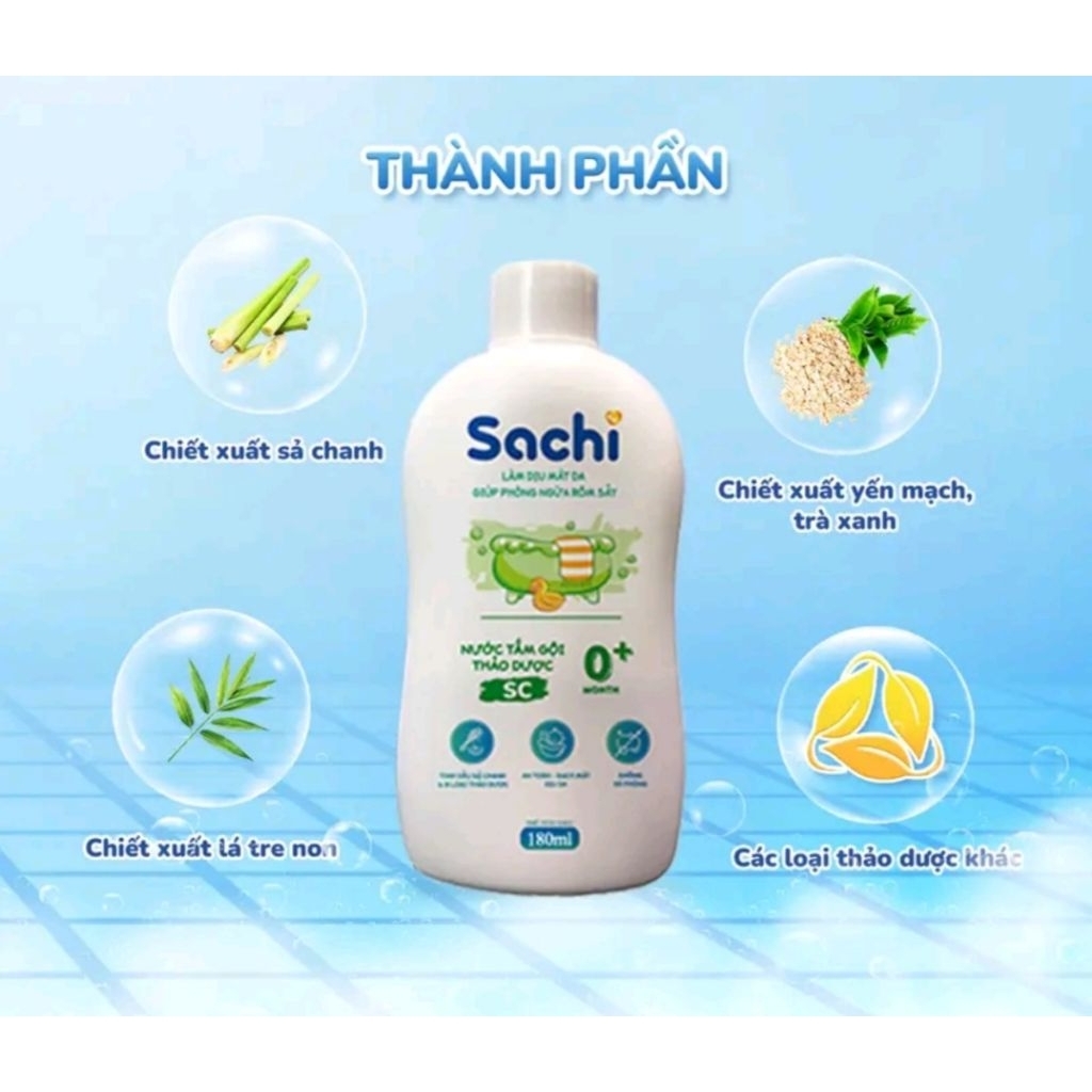 Nước Tắm Thảo Dược An Toàn Cho Bé SACHI Chai 250ml Làm Sạch Nhẹ Nhàng Diu Mát Da, Ngăn Ngừa Mảng Bám Da Đầu