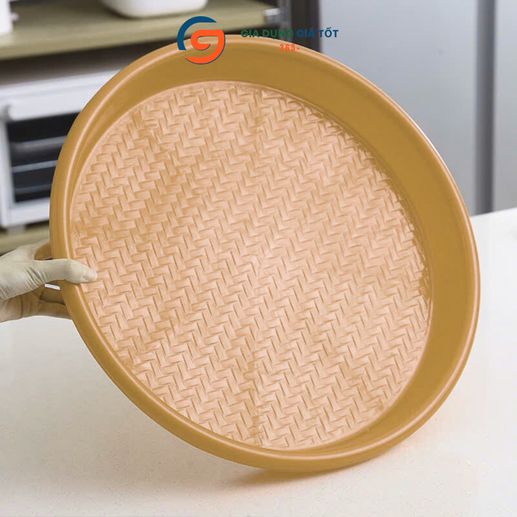Mâm nhựa tròn Thảo Long giả mây tre đan đủ size, đĩa nhựa sâu bày đồ ăn, trái cây, bánh kẹo, cúng lễ