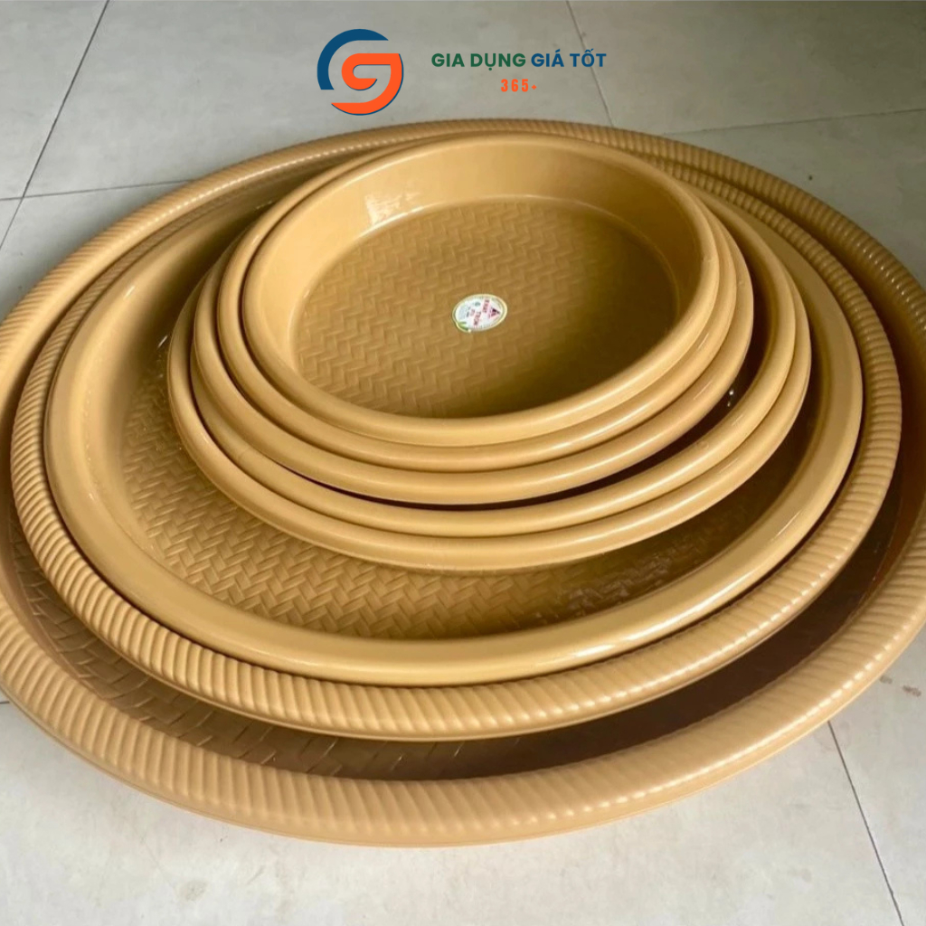 Mâm nhựa tròn Thảo Long giả mây tre đan đủ size, đĩa nhựa sâu bày đồ ăn, trái cây, bánh kẹo, cúng lễ
