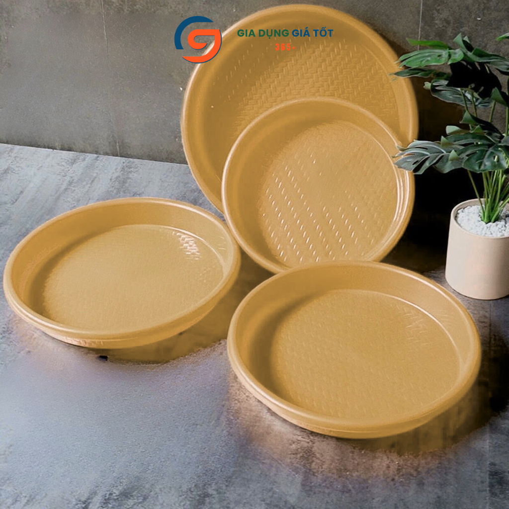 Mâm nhựa tròn Thảo Long giả mây tre đan đủ size, đĩa nhựa sâu bày đồ ăn, trái cây, bánh kẹo, cúng lễ