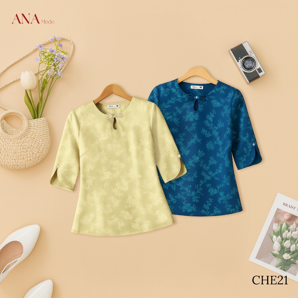 Áo Kiểu Dáng Suông Trung Niên ANA Mode Chất Liệu Gấm Thanh Lịch Đi Tiệc Quà Tặng Mẹ AK25CHE21