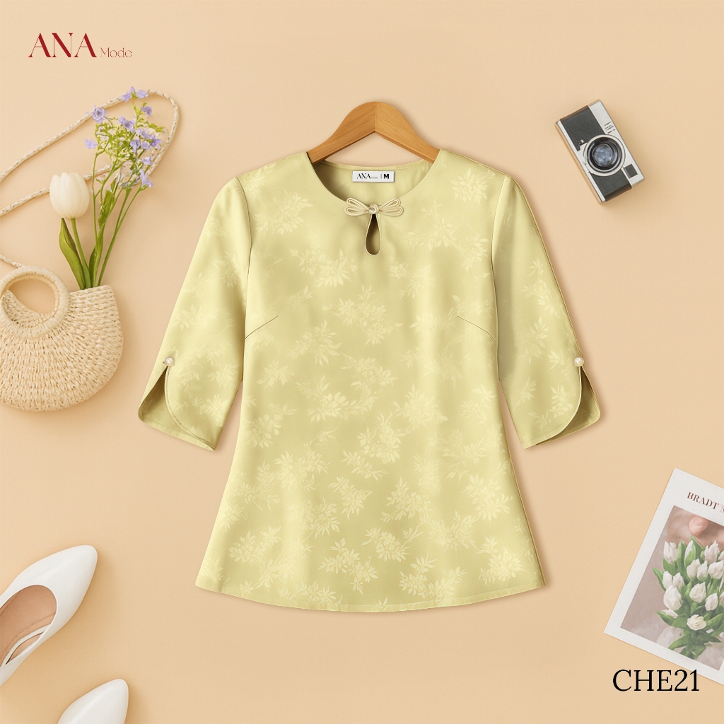 Áo Kiểu Dáng Suông Trung Niên ANA Mode Chất Liệu Gấm Thanh Lịch Đi Tiệc Quà Tặng Mẹ AK25CHE21