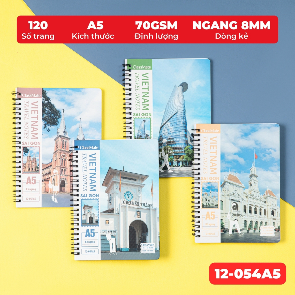 Sổ Lò Xo Travel Note 70gsm, Sổ Tay Ghi Chép Dòng Kẻ Ngang 120 Trang, Sổ B5 A5 Classmate Take Note, Plan
