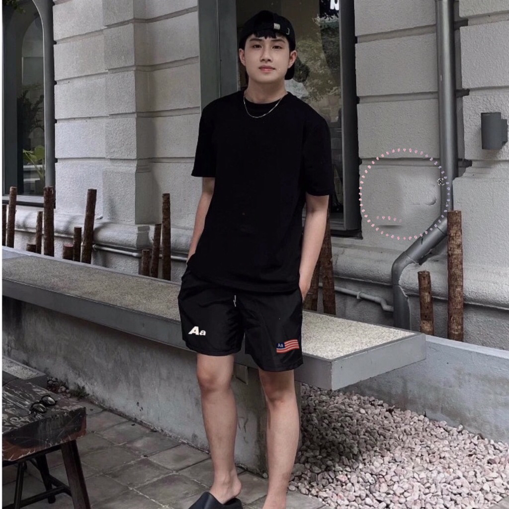 Quần short Aa Stu phối Cờ Âu Hoạ Tiết Thêu Cực Nét Form Chuẩn Đẹp