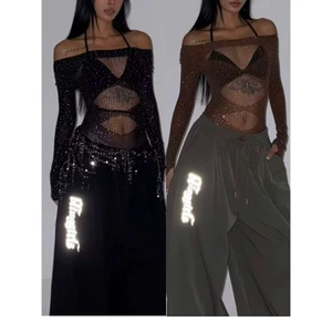 Áo lưới đính hạt ôm body 2 màu đen nâu co giãn 4 chiều cá tính sexy streetwear hàng cao cấp - M.I.O STORE