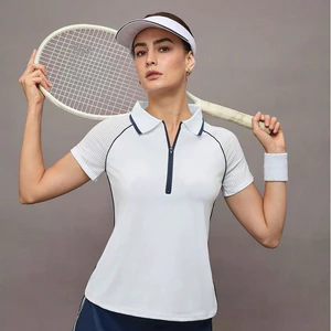 Áo Pickleball Nữ UYNSPORTY Tay Ngắn Dáng Ôm, Khóa Kéo Trước, Chất Liệu Co Giãn Cao , Áo Thể Thao Nữ