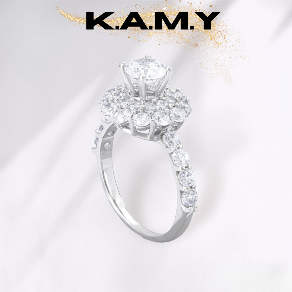 Nhẫn Nữ Kiểu Hoa Nở, Sang Trọng Đính Đá CZ Cao Cấp Xi Bạch Kim Bền Màu K.A.M.Y