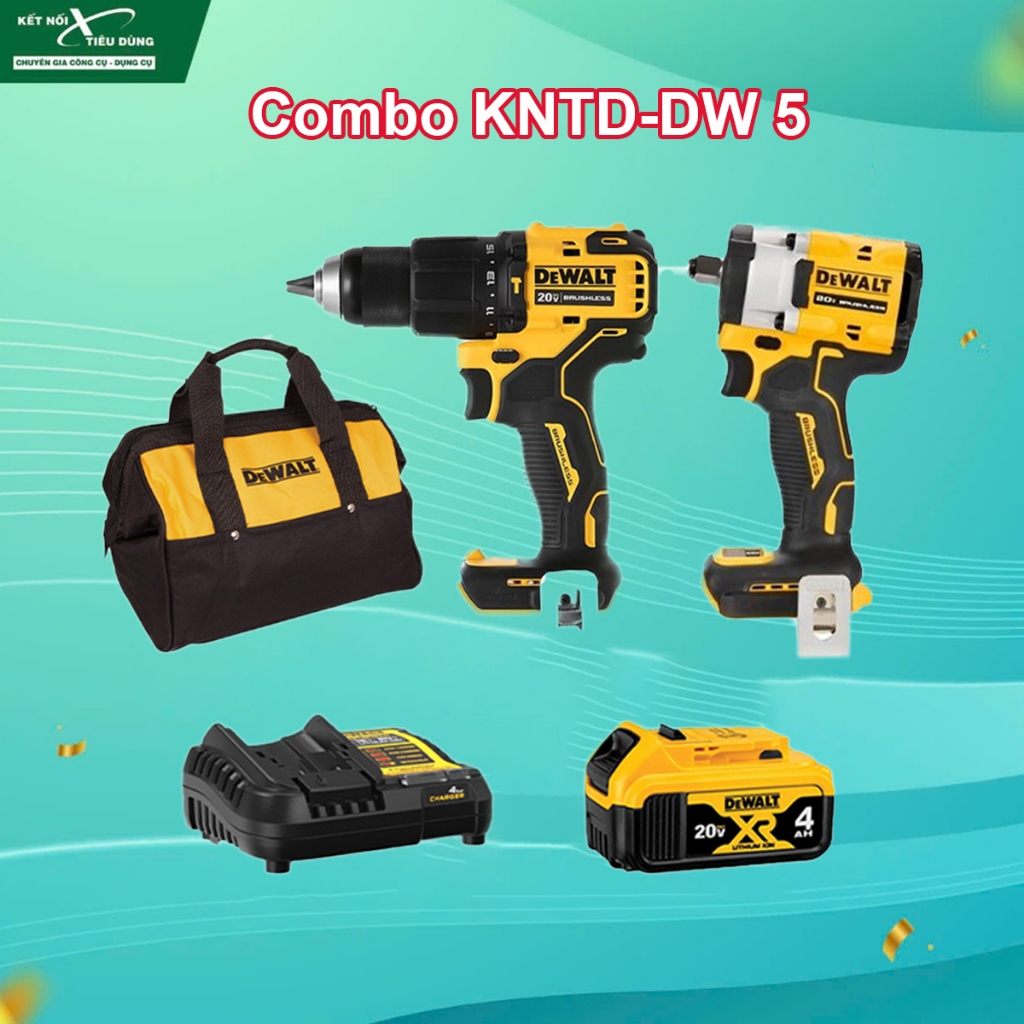 Combo Dewalt - Máy Khoan Pin DCD709 + Máy Bu Lông DCF922 + Pin 20V 4 ...