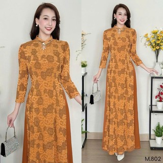 Áo Dài Giả Đầm Trung Niên với chất liệu thun bông co giãn, mềm mại, thoáng mát bigsize M802
