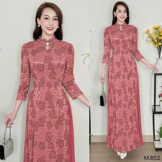 Áo Dài Giả Đầm Trung Niên với chất liệu thun bông co giãn, mềm mại, thoáng mát bigsize M802