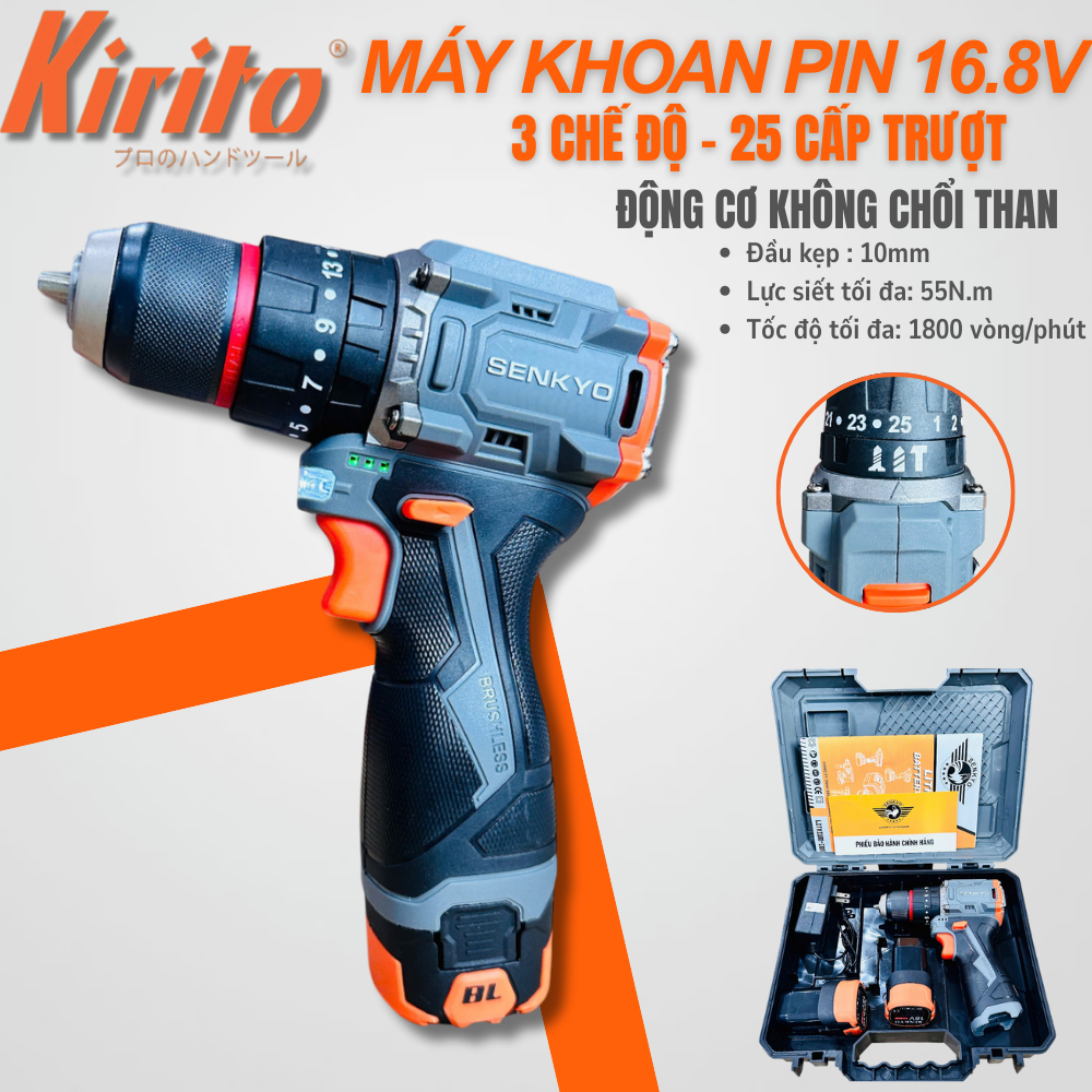 MÁY KHOAN PIN 16.8V SENKYO – ĐỘNG CƠ KHÔNG CHỔI THAN, MẠNH MẼ, BỀN BỈ SK7218