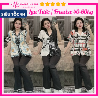 Đồ ngủ nữ 40-60kg, pijama dài cộc tay ngắn lụa xước mềm mát 60CD04, đồ bộ nữ đồ mặc nhà dễ thương sang chảnh