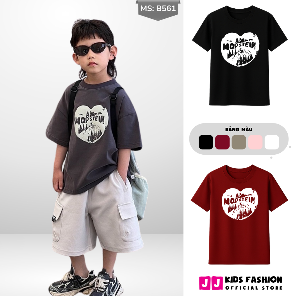 Áo Thun Ngắn Tay Mùa Hè Cho Bé Trai, Bé Gái In Hình Năng Động, Cổ Tròn B561 | JJ Kids Fashion