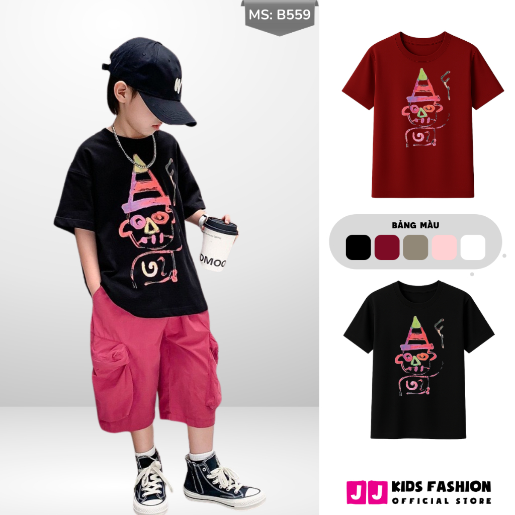 Áo Thun Ngắn Tay Mùa Hè Cho Bé Trai, Bé Gái In Hình Năng Động, Cổ Tròn B559 | JJ Kids Fashion