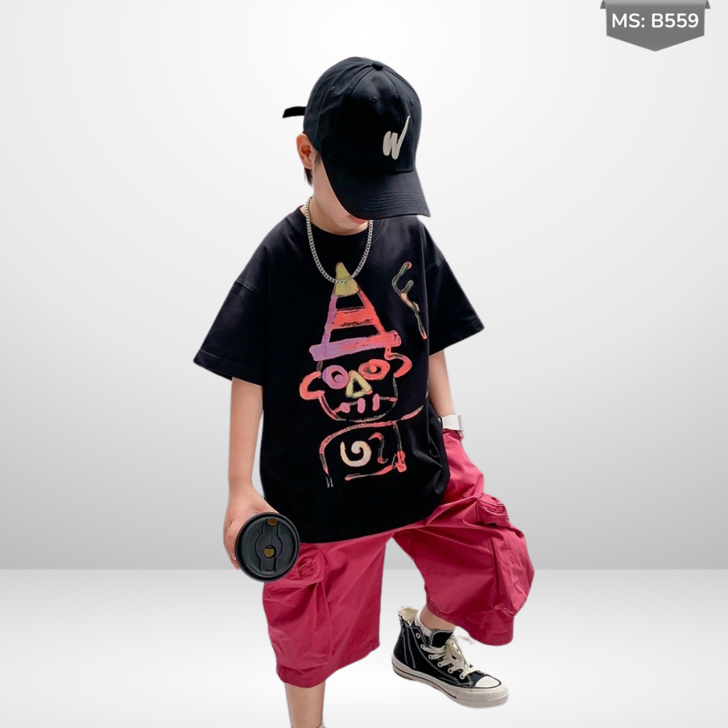 Áo Thun Ngắn Tay Mùa Hè Cho Bé Trai, Bé Gái In Hình Năng Động, Cổ Tròn B559 | JJ Kids Fashion