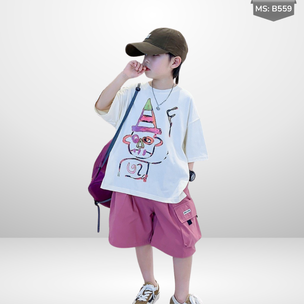 Áo Thun Ngắn Tay Mùa Hè Cho Bé Trai, Bé Gái In Hình Năng Động, Cổ Tròn B559 | JJ Kids Fashion
