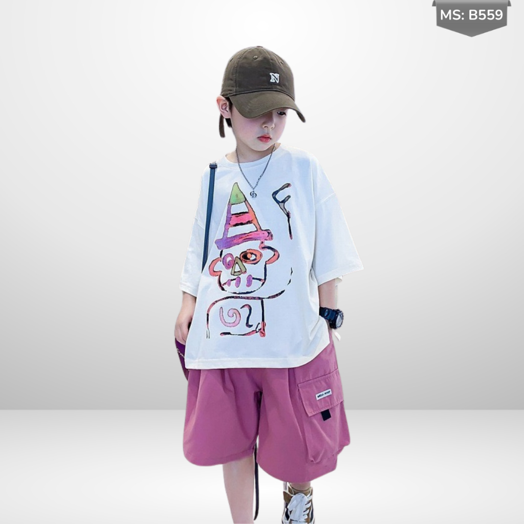 Áo Thun Ngắn Tay Mùa Hè Cho Bé Trai, Bé Gái In Hình Năng Động, Cổ Tròn B559 | JJ Kids Fashion