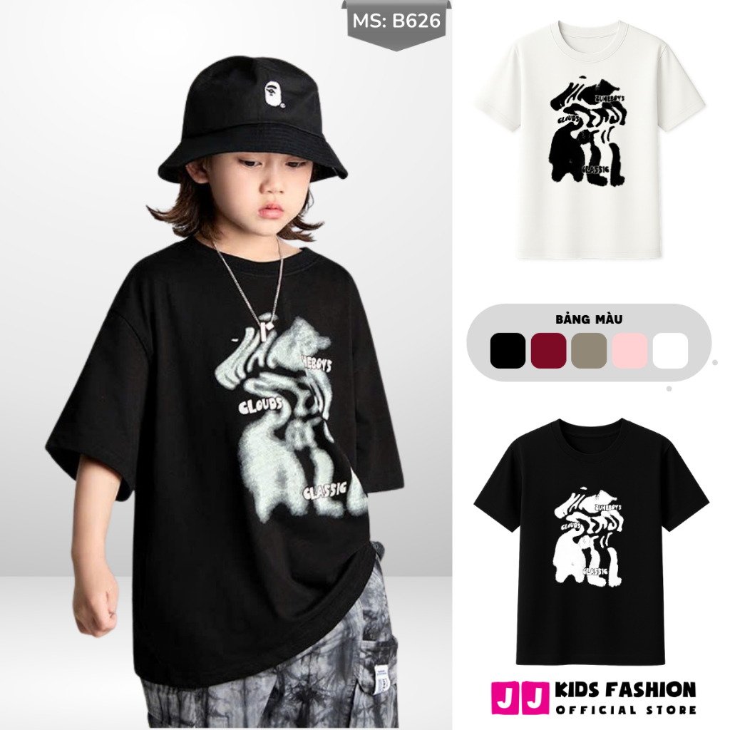 Áo Thun Ngắn Tay Mùa Hè Cho Bé Trai, Bé Gái In Hình Năng Động, Cổ Tròn B626 | JJ Kids Fashion