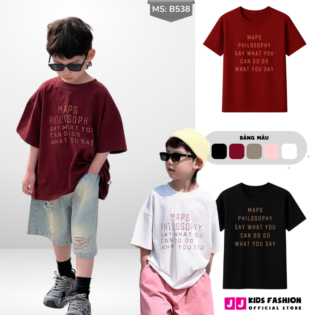 Áo Thun Ngắn Tay Mùa Hè Cho Bé Trai, Bé Gái In Hình Năng Động, Cổ Tròn B538 | JJ Kids Fashion