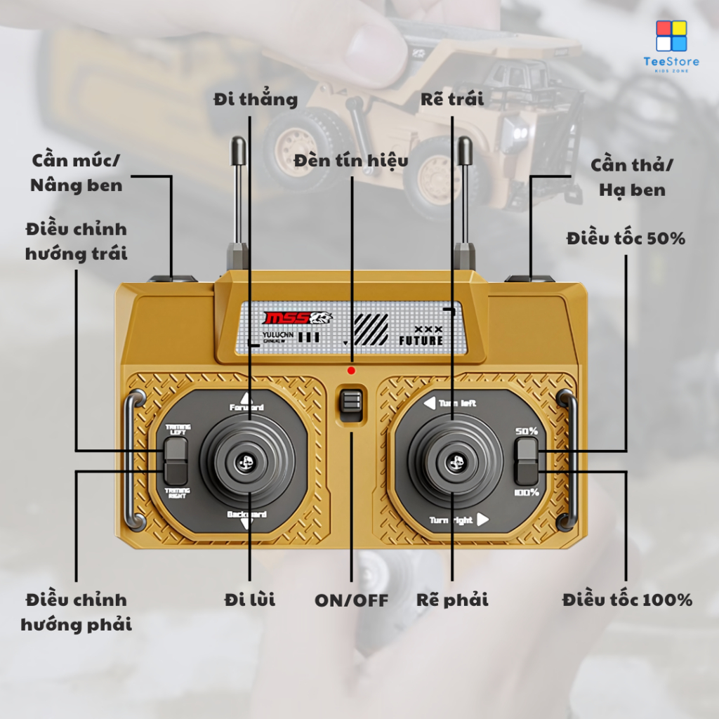 [1:64 Mini] Xe Cẩu, Xe Ben Điều Khiển Từ Xa –  Xe Hợp Kim, 8 Kênh, Servo Lái, Điều Tốc - Tỉ Lệ 1:64