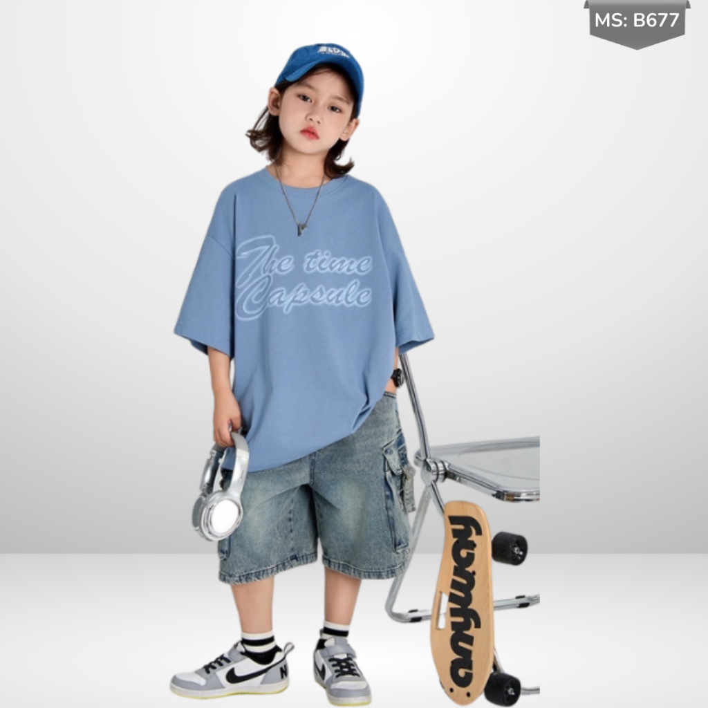 Áo Thun Trẻ Em In Chữ “The Time Capsule” – Cotton Mềm Mịn – Form Rộng Cá Tính B677 | JJ Kids Fashion