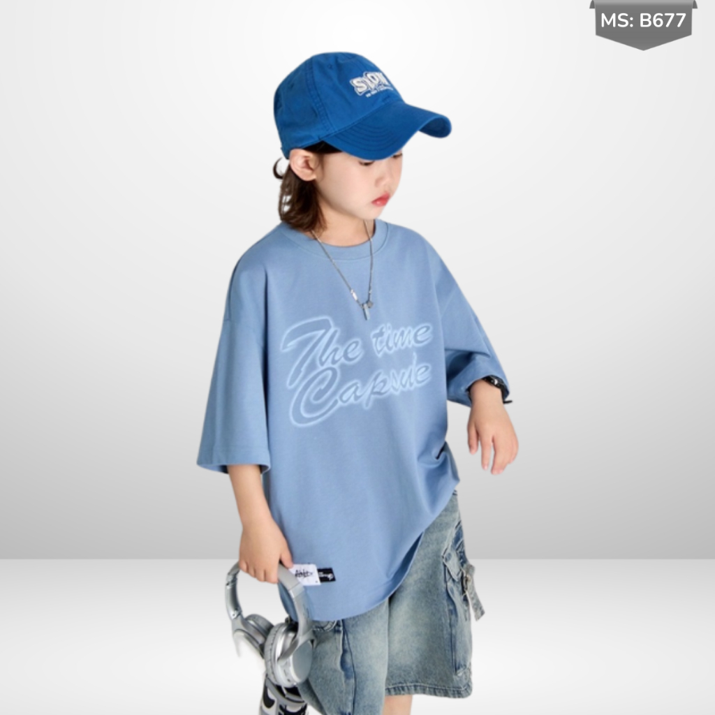 Áo Thun Trẻ Em In Chữ “The Time Capsule” – Cotton Mềm Mịn – Form Rộng Cá Tính B677 | JJ Kids Fashion
