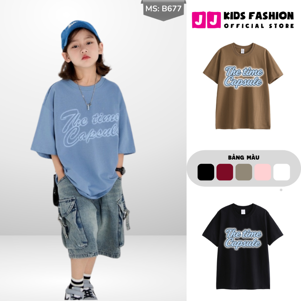 Áo Thun Trẻ Em In Chữ “The Time Capsule” – Cotton Mềm Mịn – Form Rộng Cá Tính B677 | JJ Kids Fashion