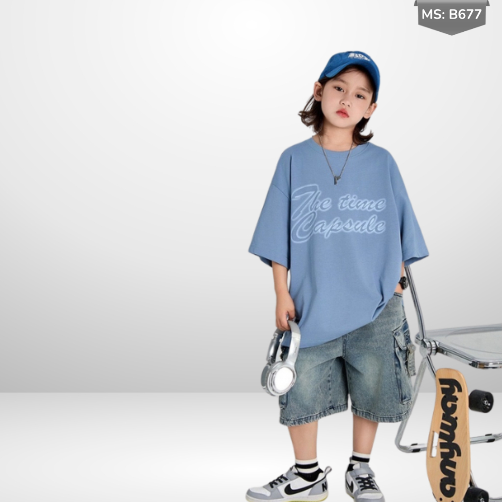 Áo Thun Trẻ Em In Chữ “The Time Capsule” – Cotton Mềm Mịn – Form Rộng Cá Tính B677 | JJ Kids Fashion